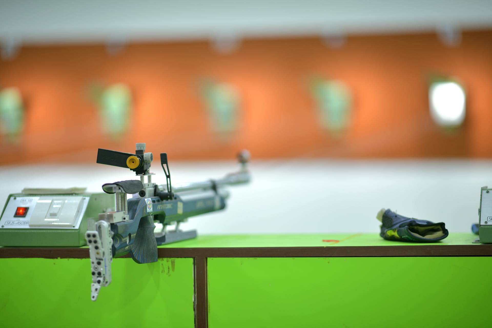 Precision rifle equipment on shooting bench